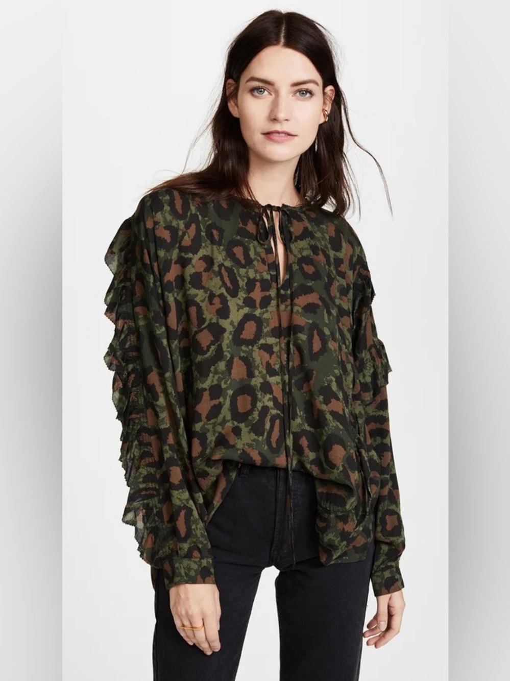 Zadig & Voltaire Olive, Brown and Black Camouflage Top Size XS